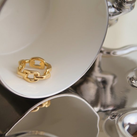 NEW 18K Gold Plated Link Chain Ring x - Picture 3 of 11